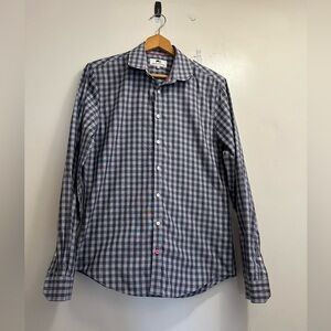 Moods Of Norway Blue & Grey Plaid Long Sleeve Button Down Shirt Mens Size  M